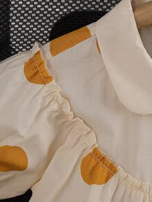 Young Girl Geometric Print Single-Breasted Casual Versatile Short Sleeve Shirt - Apricot - View 4