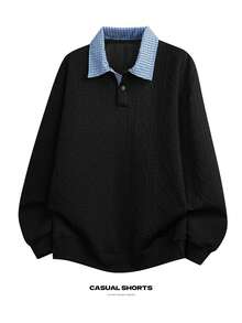 Grip Hoodie, Ribbed, College Style, Stretch, Fall/Winter, American Casual - 黑色 - 查看 1
