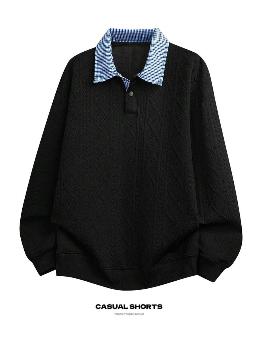 Grip Hoodie, Ribbed, College Style, Stretch, Fall/Winter, American Casual - 黑色 - 查看 1
