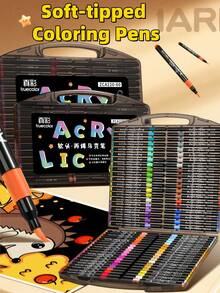 80pcs Black Acrylic Marker Pen Set, No Need To Soak Paper For Painting, Art Collection, DIY Graffiti Pen, Colorful Watercolor Marker Pen Set, Waterproof Large Capacity Colored Pens, Elegant Gift For Students, Back To School Supplies - Multicolor - View 2