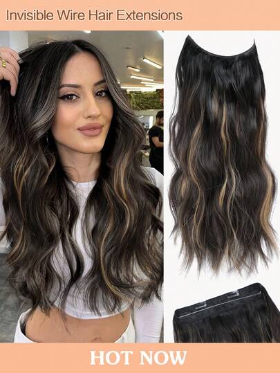 Extensions de cheveux invisibles de noir naturel à blond caramel. Extensions de cheveux naturelles ondulées pour femmes. Extensions de cheveux synthétiques à clipser.