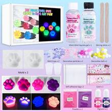 19pcs/Set Squishy Glow Cat Paw DlY Kit, DIY Jewelry Making, Soft Silicone Cat Paw Making Kit, Include Transparent 50ml:50ml DIY Silicone AB Resin Glue, Cat Paw Silicone Mold, Flocking, 2 Colors Luminous Powder, Tool, 1:1 By Volume Ideal For DIY - Multicolor - View 12