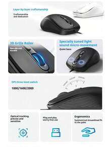 Lenovo M03 Wired Mouse, Ergonomic USB Mouse, Adjustable Sensitivity, Multi-Device Compatibility, Office-Specific Model - White - View 8