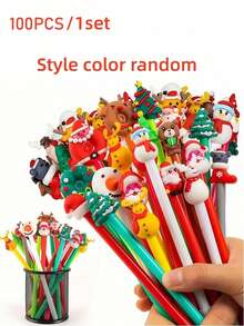 10/100pcs - Christmas Theme Neutral Pens, Novelty Christmas Ball Pens, Black Ink, Christmas Character Cartoon Shapes, Suitable For Classroom Rewards, Office Supplies, Christmas Stocking Stuffers, Christmas Gift Box Fillers, Assorted Styles, Not Limited To The Styles Shown In The Image. - Multicolor - View 13