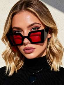 1pc Oversized Geometric Frame Fashion Glasses, Red Glasses, Y2K Personalized And Versatile Casual Women's Glasses Suitable For Daily Wear, Street Photography, Travel, Beach Accessories, Beach Accessories, Autumn And Winter Women's Clothing, Business And Leisure Gifts