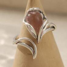 复古浅粉色图案开口戒指，银色金属个性戒指，女士时尚饰品 - R1944-1 - 查看 6