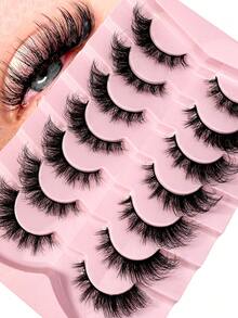 7 Pairs Half Lashes Cat Eye False Eyelashes Manga Eyelashes Short Soft 3d Faux Mink Eyelashes Natural Makeup,Gift For Women & Girl,7mm-16mm,False Eyelashes Natural,Ultra-Light,Long-Lasting,Enlarged Double Eye,Handmade,Soft,Skin-Friendly,Individual Lashes,Cat Eye Lashes,Professional,For Women-2hao - 黑色 - 查看 1