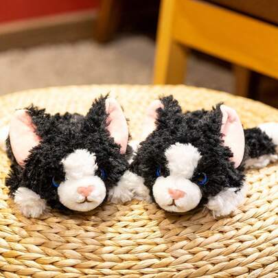 1个逼真黑白德国牧羊犬毛绒玩具，柔软填充动物玩偶，减压玩偶，治愈系猫咪玩偶，家居装饰，生日/斋月/复活节/儿童节礼物