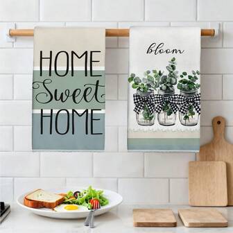 2 piezas Toallas de cocina con diseño de tarro de vidrio y texto, de material de microfibra suave de 40*60cm, toallas de té para uso diario en cocina, horneado, secado de manos, adecuadas para el hogar, restaurante, camping al aire libre, limpieza de mesa, regalo para fiestas