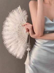 1把复古蕾丝手扇，优雅独特，适合夏季舞蹈、T台走秀，古典风格，带流苏。 - 彩色 - 查看 4