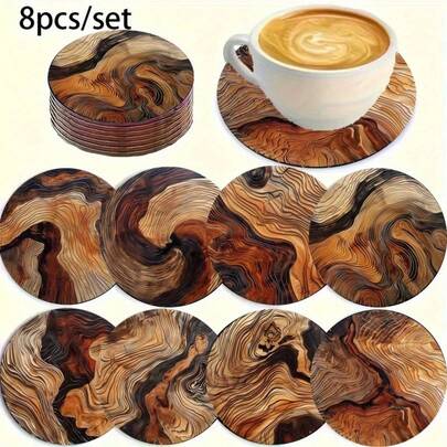 6/8pcs Set Of Vintage-Style Faux Wood Grain Design Coasters, Made Of Heat-Resistant Synthetic Wood Material, Ideal As Gifts For Easter, Christmas, Mother's Day, And Valentine's Day For Best Friends