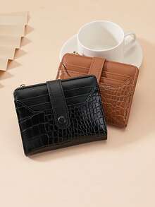 1 pieza Cartera corta de estilo macaron con patrón de piedra, múltiples ranuras para tarjetas, versátil para uso diario, fresca cartera de mujer, monedero, bolso multifuncional para tarjetas, hebilla simple para estudiantes, gran capacidad, portátil, adecuado para regalar en fiestas, cumpleaños o a tu pareja