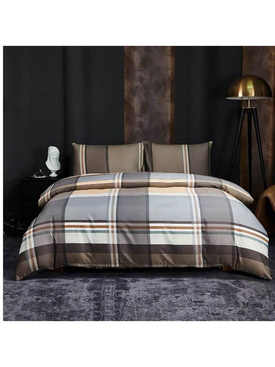 Kit de impresión de fundas nórdicas GB tonos cafes y diseño de cuadrados de alta durabilidad de 240cm*220cm