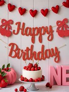 15件套樱桃主题生日字母三角旗花环生日派对装饰用品 - 彩色 - 查看 4