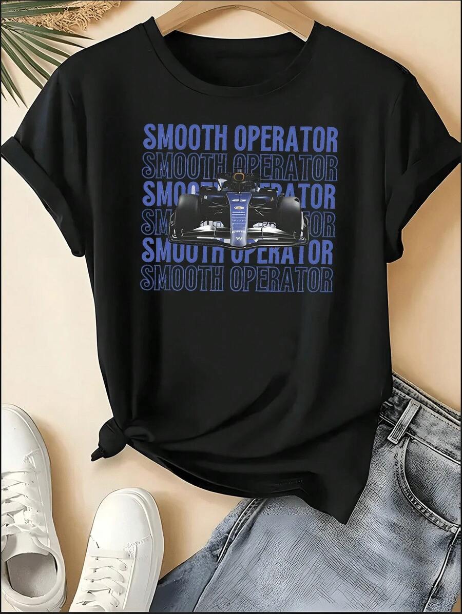 F1 Racing T-Shirt, Unisex Crew Neck VER 1 Print Short Sleeve Tee, Motorsport Racing Stripe Checkered Accent Casual Top, Sporty Style Machine Washable Shirt, Perfect For 4th Of July, Memorial Day, Labor Day, Father's Day, Back To School, Daily Wear, Race Day, Fan Gatherings, Birthday Gift For Son, Boyfriend, Dad, Niece, Spring Summer Outfits, Motorsport F1 Fan Apparel - 黑色 8 - 查看 1