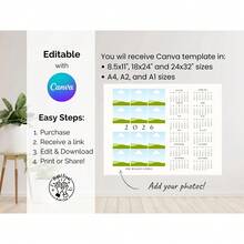 Customizable 2026 Photo Calendar Template, Personalized Family Photo Calendar, Custom Photo Gift, Wall Calendar, Printable Canva Template, Family Gift - Multicolor - View 7