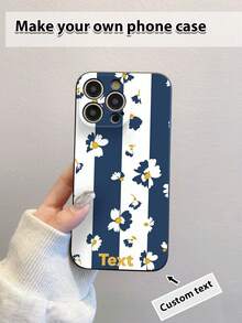 1pc Customizable Black TPU Phone Case With Floral Print Pattern, Compatible With IPhone///OPPO/Redmi - Multicolor - View 2