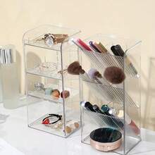 Adjustable Bathroom Storage Rack - Transparent Plastic Countertop Organizer, Multi-Tier Design, Suitable For Cosmetics, Jewelry And Makeup Brushes - Space-Saving Vanity Storage, Compact Design, Height Under 27 Inches, Clear Plastic Cosmetic Storage Box - Lightweight Portable Lipstick And Eyeshadow Brush Holder, No Assembly Required, Suitable For Bathroom Vanity, Minimalist And Lightweight, Easy To Clean, Can Be Used To Display Jewelry, Ideal For Small Spaces.