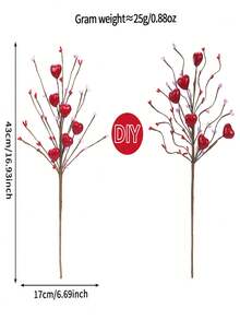 情人节仿真花，粉色和红色仿珍珠心形浆果枝，手工扭制心形花枝，DIY装饰，花瓶插花，婚礼装饰及礼物，情人节礼物，桌面装饰，派对装饰，家居装饰