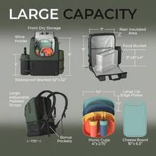 Fern and Soul Mochila de picnic para 4 - Conjunto elegante con manta y enfriador. Ideal para regalos familiares y de parejas. - Verde - Ver 4