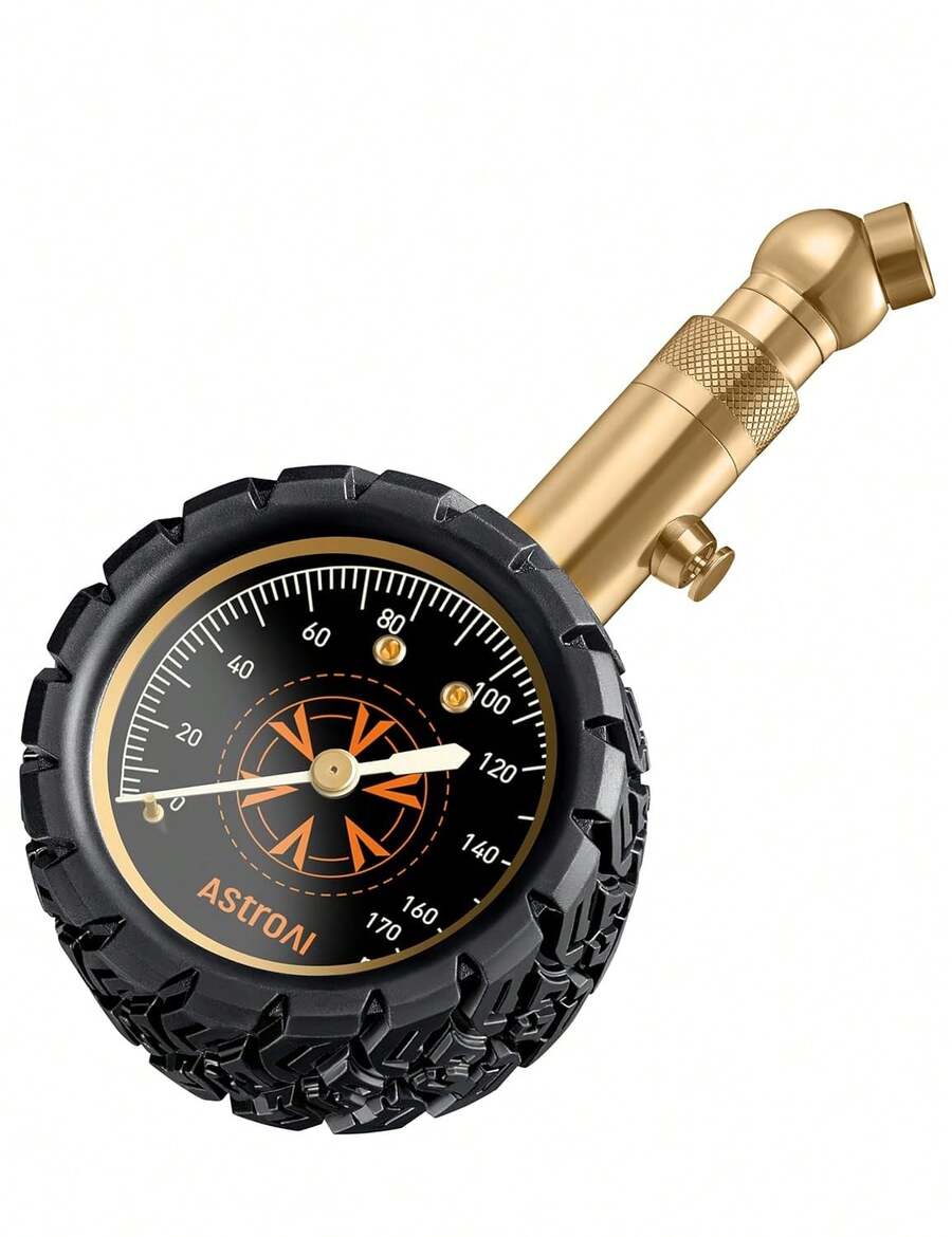AstroAI - Medidor de presión de neumáticos de 6 a 170 PSI, calibre grande de 2 puadas con esfera brillante de fácil lectura, certificado ANSI B40.1 (1%) preciso, compatible para bicicleta, coche, - negro - Ver 1
