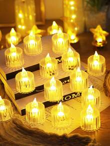 2/3/5/12/24入 壓克力家居裝飾 LED 電子蠟燭燈，電池供電，線條圖案投影茶蠟燭燈，無焰蠟燭燈，適用家居裝飾、婚禮節日裝飾、桌面裝飾、房間裝飾 - 黃光 - 查看 5
