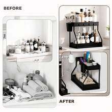 2 Pack Under Sink Organizers Black/White, 2-Tier Large Capacity Pull Out Kitchen & Bathroom Under Sink Drawer Organizer - Space-Saving, Durable Black Storage Solution