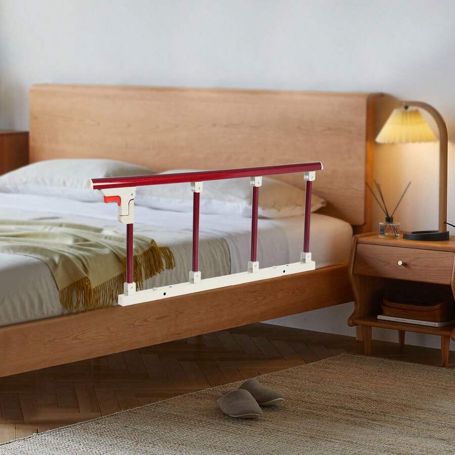 Bed Rail For Elderly, Foldable Fall Protection, Safety Bed Guard, Sturdy Metal Guard Assist Handle For Adults, Home Care, Hospital - Mahogany Color - View 1