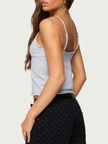 Cute Babydoll Tops For Women Spaghetti Strap V Neck Backless Cami Tops Y2k Going Out Tank Top - 淺灰色 - 查看 3