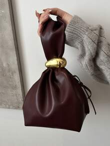 1pc Solid Color PU Leather Handbag, Burgundy Ancora Design, Women's Personalized Mini Cloud Pleated Bag With Metal Decor Zipper Closure, Suitable For Daily And Outdoor Use - Màu Đỏ Sâu - Xem 1