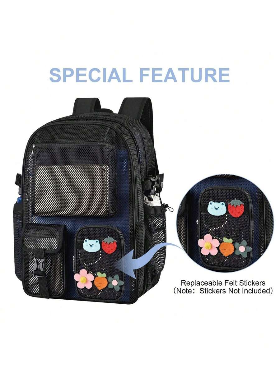 Mesh Backpack 36L Large Heavy Duty Casual Daypack For School And Outdoor Activities With Inner Laptop Compartment, Durable Polyester Material - màu đen - Xem 1
