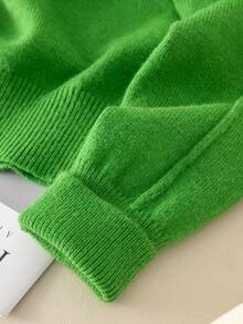 女士时尚百搭叠层圆领套头针织毛衣，2025秋冬新款 - 綠色 - 查看 5