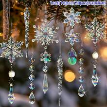 1set(10pcs/20pcs) Tree Decoration Crystal Ornaments - Hanging Acrylic Snowflake Icicle Drop Crystal Ornaments For Tree Winter New Year Party Supplies(Random Style)Plastic Material - Multicolor - View 8