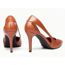 Womens Dressy Heels Shoes Closed Pointed Toe Cut Out Pumps Casual Work Shoes - màu nâu - Xem 4