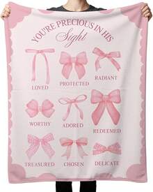 1pc Cozy Bowknot Print Flannel Blanket - Soft, Vintage-Inspired Design With Pink Bows On White, All-Season Comfort For Home, Office, Camping & Travel, Machine Washable, Perfect For Halloween & Christmas Decor, Travel Accessory |   Playful Pattern |   Soft Texture, Blanket For Bed - 多色18 - 查看 15