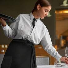 Vorbinder Schürze mit Tasche, Verstellbare Lang Vorbinder 68x70cm Kochschürze Halbe Kellnerschürze Arbeit Taillenschürze Schwarz für Männer Damen Herren Küche Restaurant Bistro Florist Cafe-3272 - Schwarz - Übersicht 5