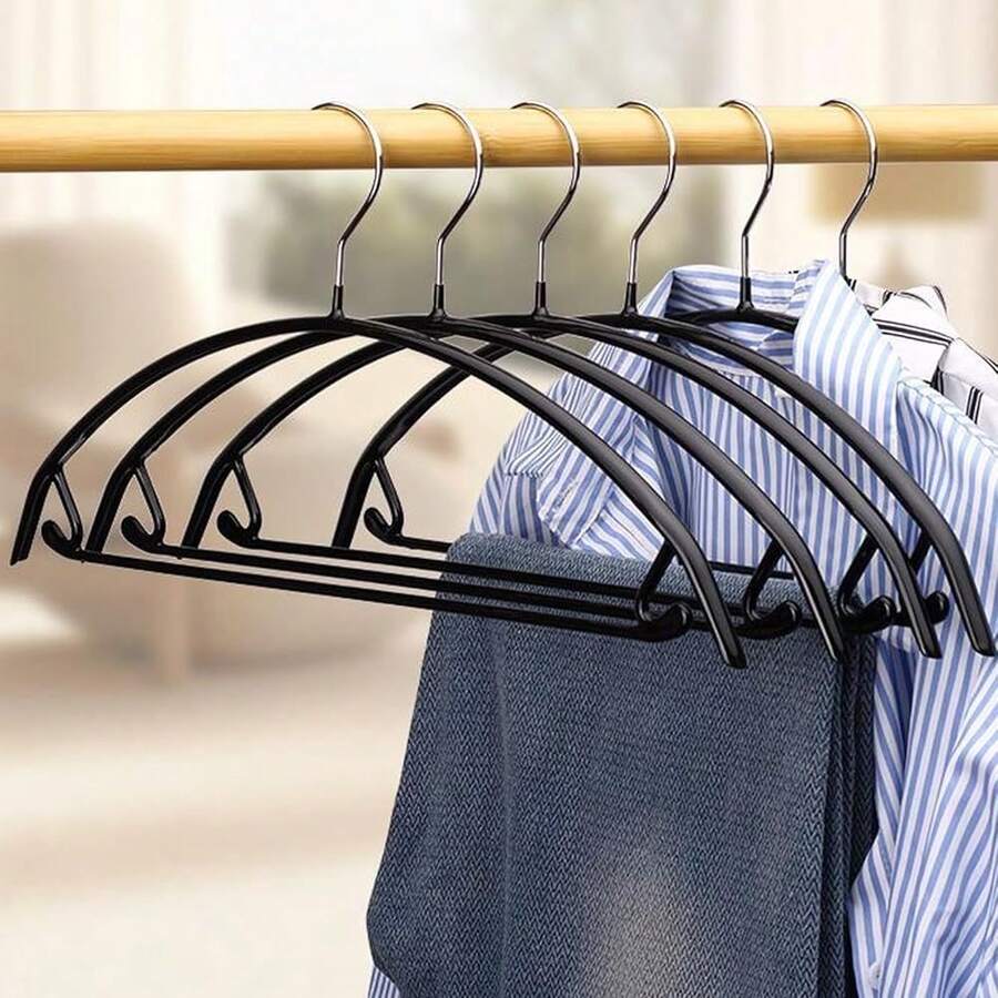 Kleiderbügel Metall (42 cm) – 10 Stück Platzsparende Kleiderbügel für Erwachsene,1,2cm Dick,Keine Schulter Bumps No Mark, Belastbar mit Schwerer Kleidung,Bügel mit rutschfest Nut für Mäntel, Hosen,Schwarz - Noir - Voir 1