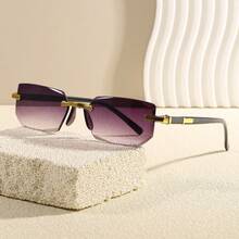 一副男士时尚黑色小框无框眼镜，采用优雅的Y2K风格，适合海滩、驾驶、旅行和夏季佩戴。 - 彩色 - 查看 2