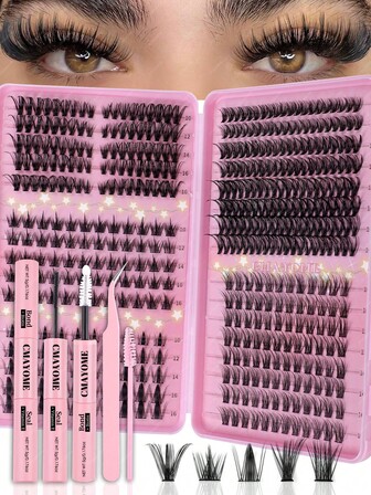 456pcs C Curl Fake Lashes 3D Eyes Makeup Effect Lash Extension Kit - 5-In-1 Mixed Style Individual Lashes With Bond & Seal Adhesive, Tweezers & Brushes For Beginner Friendly Bundle Lashes Set Fluffy Volume Clusters Eyelash With Extensions Glue, Mascara Wands, Lash Clip Makeup Beauty For Enlarge Eyes, Realistic Mix Lash Diy Daily/Heavy/Light/Stage Eyes Makeup