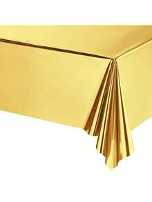1张金属箔一次性桌布，亮面纯色，非常适合生日派对装饰 - 金色 - 查看 2