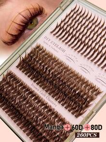 Rikuaild 3 IN 1 Brown Lash Clusters 228PCS 100D Fluffy Wet Long 10-20mm Brown Fairy Eyelash Volume Individual Lashes 60D/80D/120D DIY Spiky Lash Extension Manga Faux Mink Strip Lashes 196/220/244/260Pcs Thick Lash Clusters,Lashes, Fake Lashes,Christmas Gifts - 棕色 - 查看 8