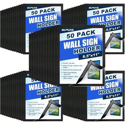 Magnetic Sign Holder Picture Frame 8.5x 11 - Self - Adhesive Magnetic Frames With Strong Magnet Border, PVC Document/Poster/Paper Wall Mount Holder Home Office Store, 50 Pack