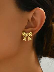 1 Pair Fashionable Stainless Steel Bow Earrings, Daily Accessories For Women - Multicolor - View 5