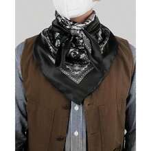 Pañuelo de trapo salvaje de 35 pulgadas para hombres, pañuelo grande de seda con tacto occidental para mujer - Negro (Camiseta negra) - Ver 2