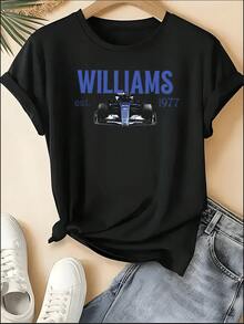 F1 Racing T-Shirt, Unisex Crew Neck VER 1 Print Short Sleeve Tee, Motorsport Racing Stripe Checkered Accent Casual Top, Sporty Style Machine Washable Shirt, Perfect For 4th Of July, Memorial Day, Labor Day, Father's Day, Back To School, Daily Wear, Race Day, Fan Gatherings, Birthday Gift For Son, Boyfriend, Dad, Niece, Spring Summer Outfits, Motorsport F1 Fan Apparel - 黑色 18 - 查看 1
