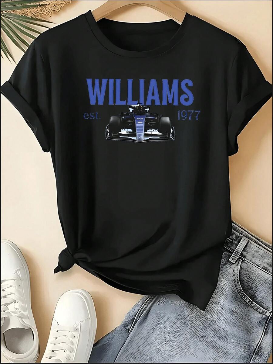 F1 Racing T-Shirt, Unisex Crew Neck VER 1 Print Short Sleeve Tee, Motorsport Racing Stripe Checkered Accent Casual Top, Sporty Style Machine Washable Shirt, Perfect For 4th Of July, Memorial Day, Labor Day, Father's Day, Back To School, Daily Wear, Race Day, Fan Gatherings, Birthday Gift For Son, Boyfriend, Dad, Niece, Spring Summer Outfits, Motorsport F1 Fan Apparel - 黑色 18 - 查看 1