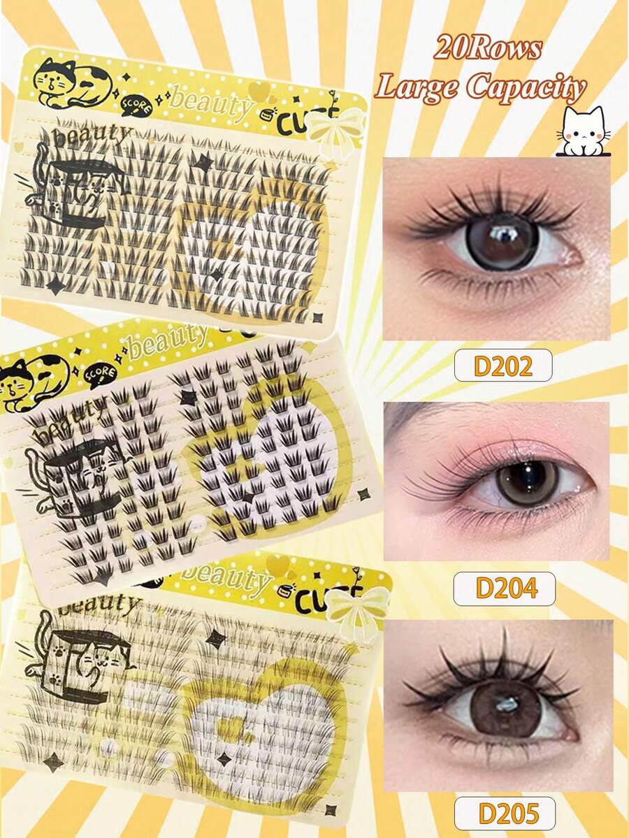 20排120/160/200簇假睫毛，3D混合浓密卷翘睫毛，带下睫毛，自然单长DIY假睫毛，睫毛簇，单根假睫毛，假睫毛，假睫毛 - 黑色 - 查看 1