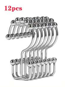 Set Of 12 Iron Shower Curtain Hooks, Easy Installation & Removal, Luxurious Elegant Double Hook With Sliding Roller Balls For Bathroom, Shower Curtains, Shower Curtain Track, Modern Bathroom Decor, Durable Metal Hooks, Bathroom Hooks, Bathroom Accessories, Valentine's Day, Valentine's Day Decor, Shower Curtain, Curtain Rod, Ramadan Items - Multicolor - View 13