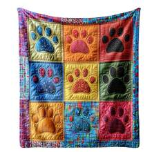 Soft Cashmere Blanket Festive Colorful Plush Dog Paw Pattern Throw Blanket For Couch Bed Living Room Decor - Multicolor - View 4