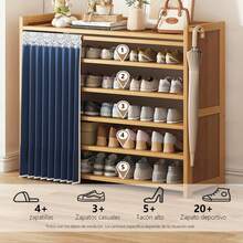 Zapatera Cortina 6NIVELES Almacenamiento Bamboo Organizador - Azul - Ver 9